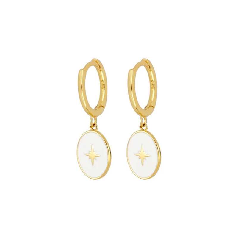 Cner Earrings for Women – 925 Sterling Silver – Egg-shaped, Enamel-finish, Star-plate Hoops – Korean Fine Jewelry