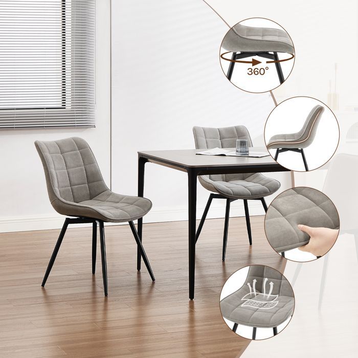 Lot de 2 Chaises Pivotantes Salle à Manger, WOLTU Chaises de Cuisine en Velours, Pieds en Métal, Gris Clair W0ATT1017-2