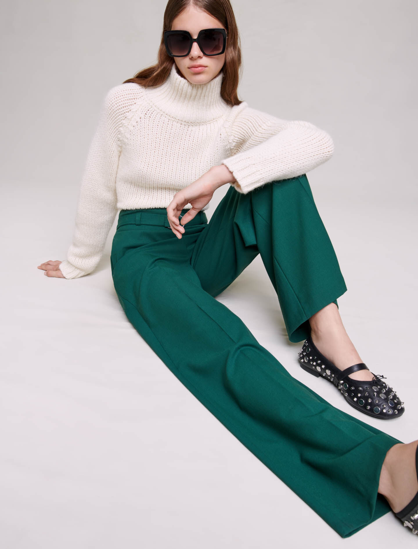 Pantaloni de costum cu croi larg - Verde sticlă