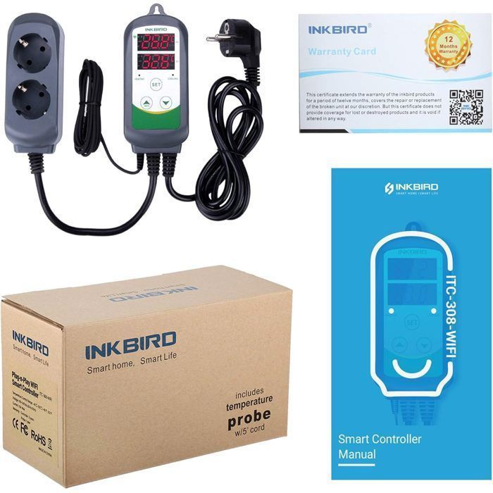 ITC-308-WIFI Prise Thermostat Connectée pour Chauffage Refroidissement, Régulateur de Température 2 Relais Avec Sonde TPE INKBIRD