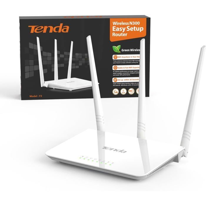 F3 N300 WLAN-Router, Drahtlosrouter mit bis zu 300 Mbit/s im 2,4-GHz-Band, WLAN-Zugangspunkt mit 3 x 5-dBi-Antennen, 3 Anschlüssen