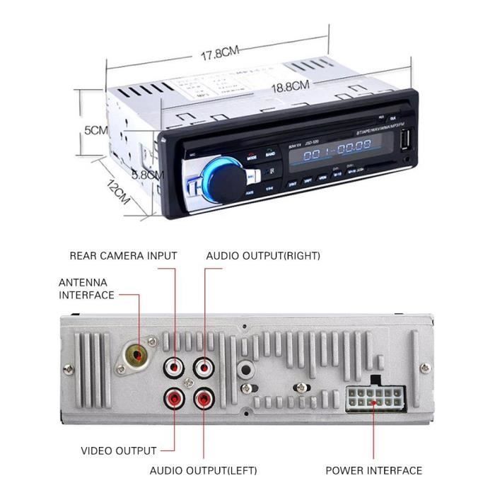 Autorradio Bluetooth, estéreo para coche de 4x60W con vídeo, radio FM, reproductor de MP3 con USB-SD-AUX, llamadas manos libres y mando a distancia.