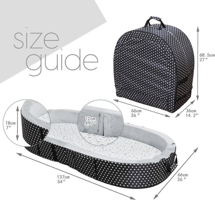 Cama de viagem portátil/dobrável para crianças, com colchão, capa de colchão e lençol de baixo.