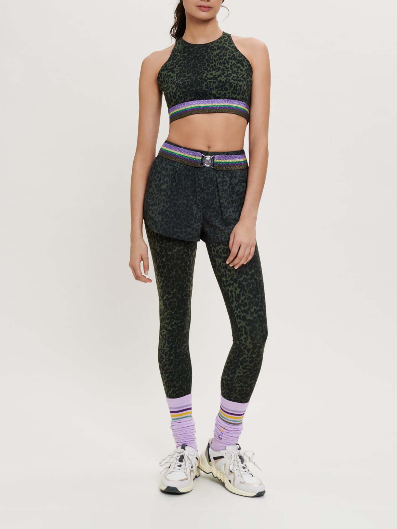 Sutien sport kaki cu imprimeu leopard