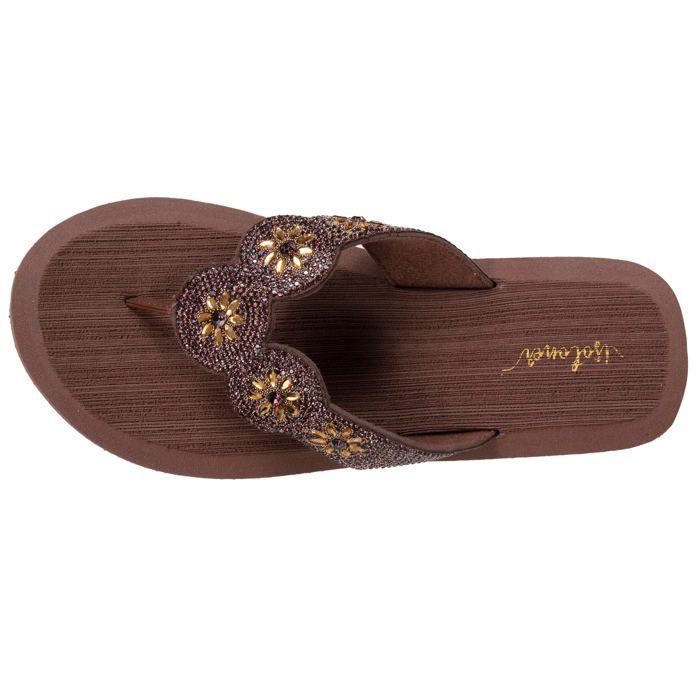 Isotoner Tongs semelle synthétique, entre doigt confortable, légère pour un confort de marche, Yoga marron/beige femme