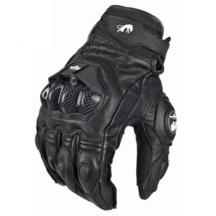 Guantes de moto de cuero genuino para hombre, color negro y blanco, para carreras en carretera, verano - Tipo BLANCO