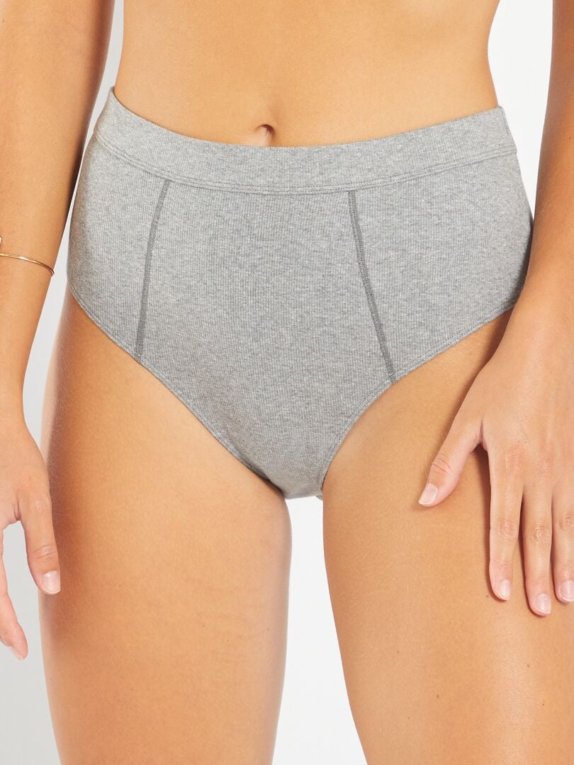 Set van 2 geribbelde katoenen slips - GRIJS