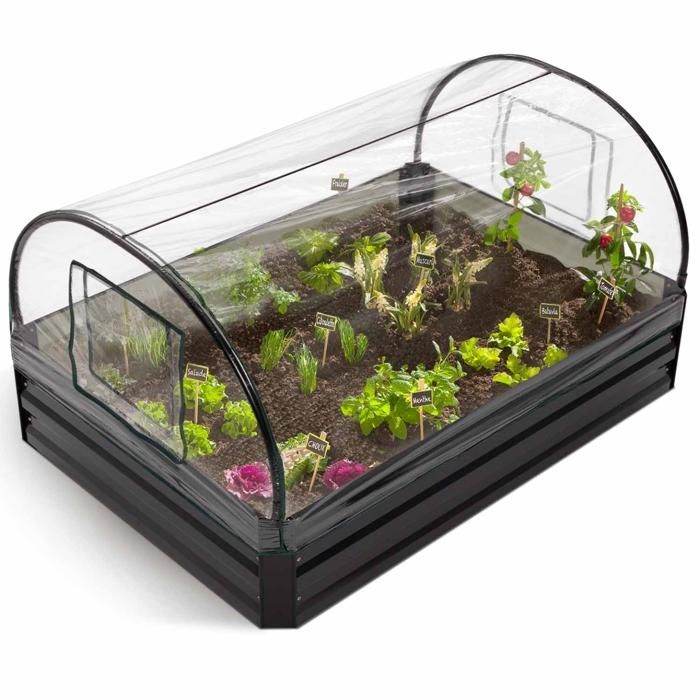 IDMARKET Complete kit of 3 modular square metal planters for vegetable garden and tomato greenhouse + trellis + cover