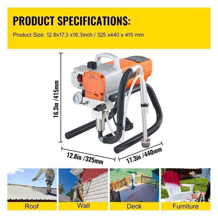 Pistola a spruzzo airless ad alta pressione - VEVOR - 1800W - 1,8L/min - 3000 PSI ± 10%