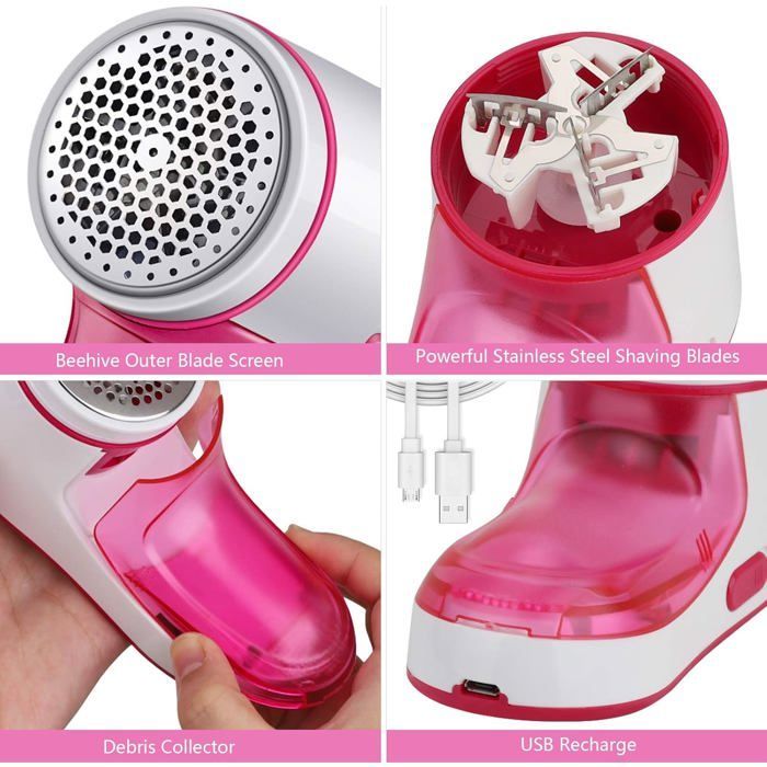 Lint Remover - HYKJSIDE - USB Rechargeable Clothes Lint Remover - With 2 Replacement Blades, Anti-Pilling Clothes Brush