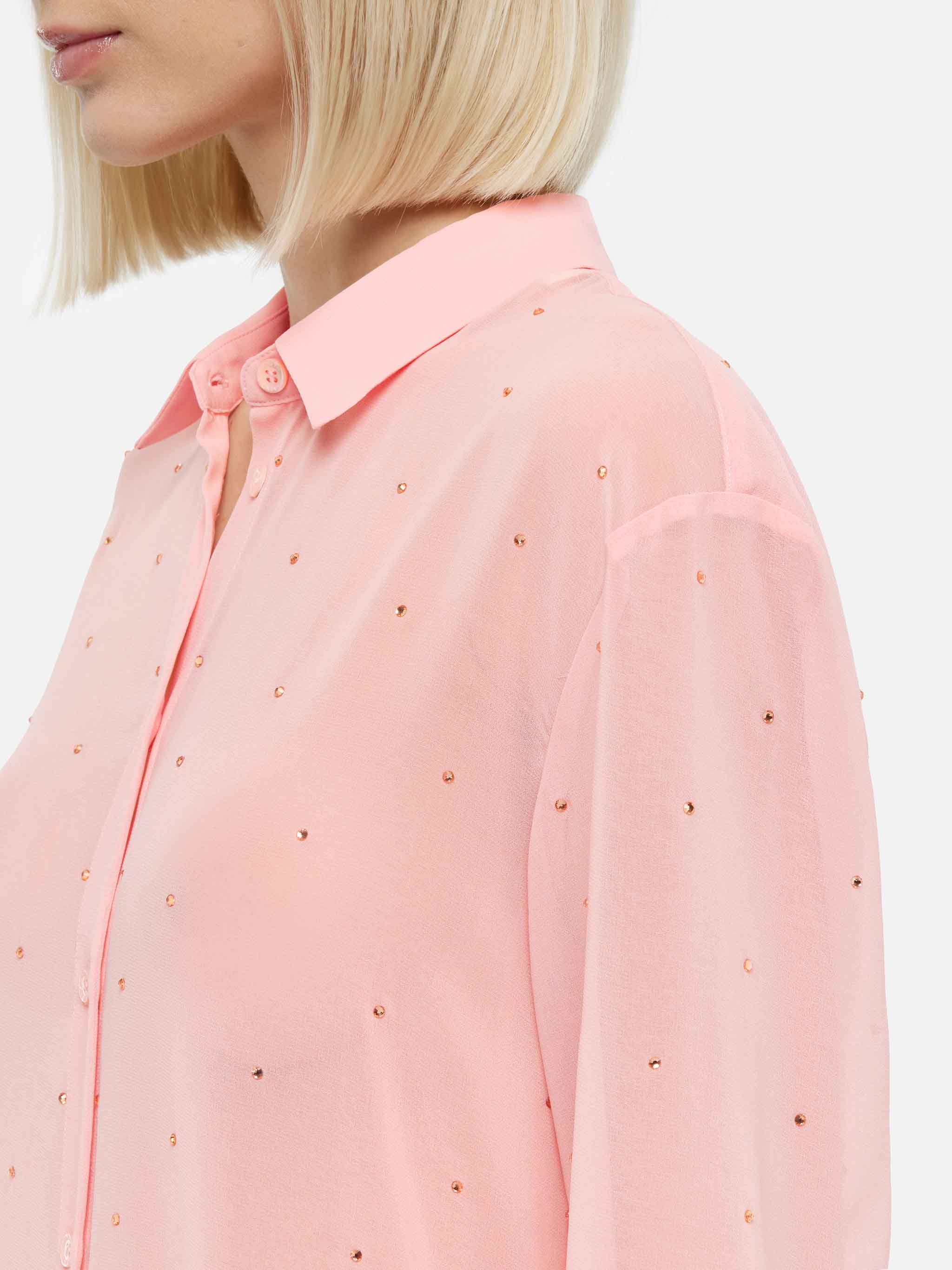 Brigitte roze georgette blouse met strass-steentjes