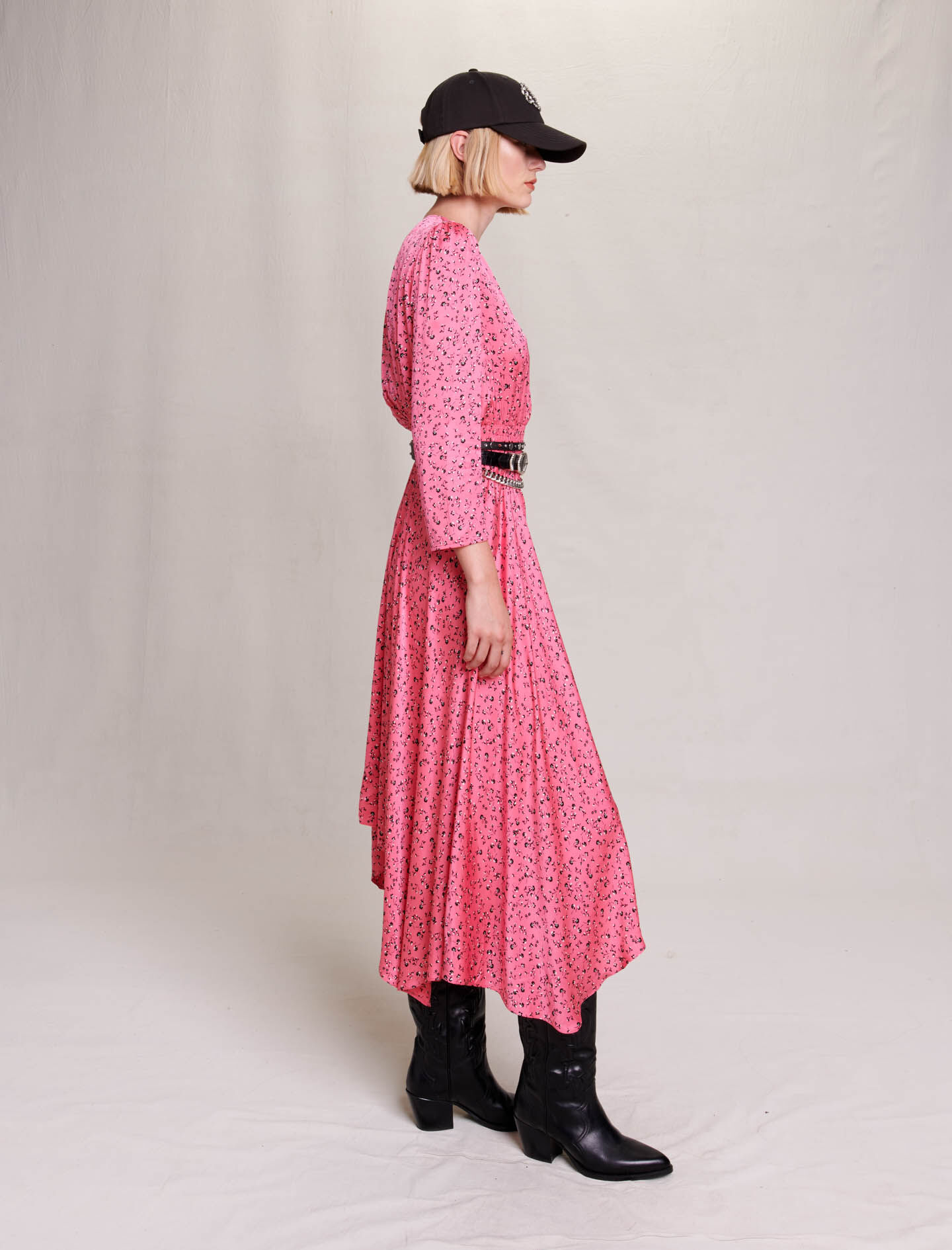 Midi-jurk met bloemenprint-Imprimé petites fleurs rose