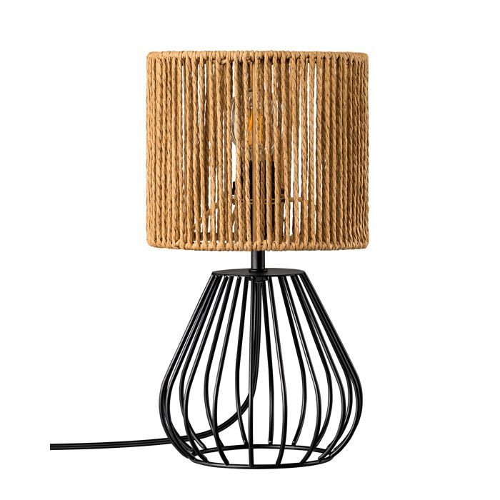 EDISHINE Lampe à Poser Vintage Boho, E14 LED Ampoule Incluse, Abat-jour Tissée à la Main et Base Cage en Fer