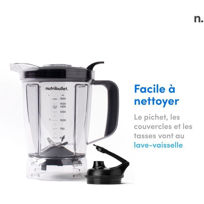 Blender - NUTRIBULLET Combo - NBF500DG - 1200 Watt - Pichet 1.65L - 2 tasses et 2 couvercles de voyage inclus - Noir - Sans BPA