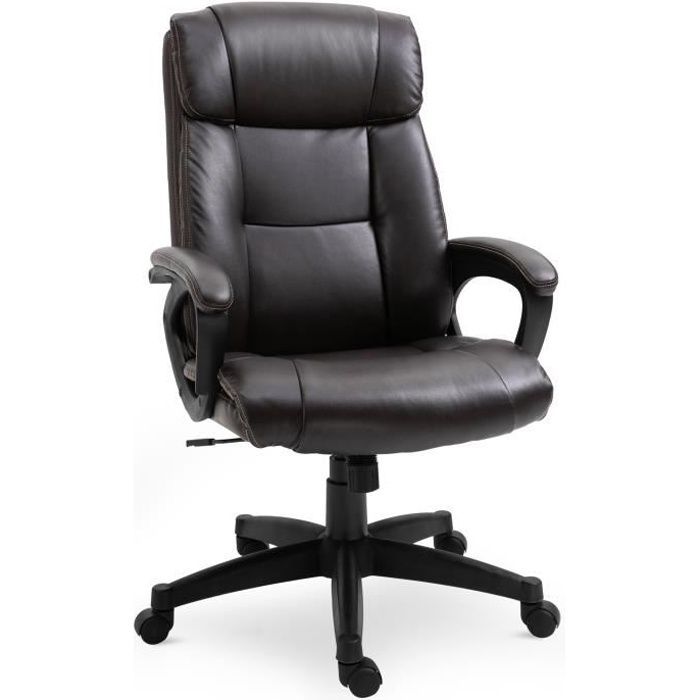 Silla de oficina ergonómica y de gran confort para directivos, tapizada en piel sintética color chocolate.