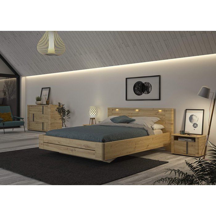 Cama para adultos - CONFIDENCE - 180 x 200 cm - Roble artesanal - GAMI