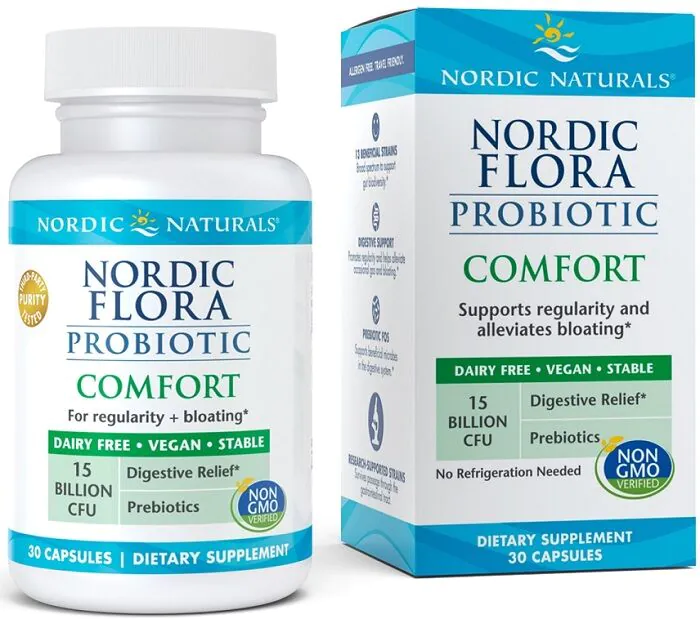 Nordic Naturals Nordic Flora Probiotic Comfort 15 Billion CFU, Suplement diety zawierający żywe kultury bakterii, Kapsułki