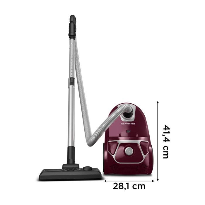 Rowenta RO3969EA Aspirapolvere con sacco Easy Brush da 3 litri e 750 W, colore argento bordeaux - ROWENTA - A secco - 3 litri - Alimentazione di rete