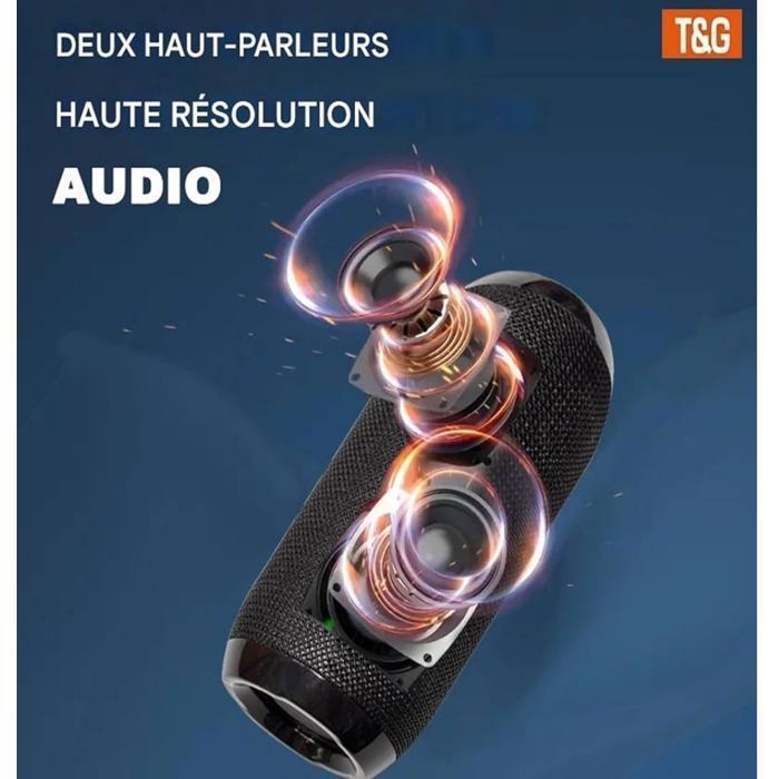 Enceinte Bluetooth Portable Noir TG117 – Haut-Parleur Sans Fil Étanche avec Son Puissant 5.3, LED RGB et Autonomie 5H