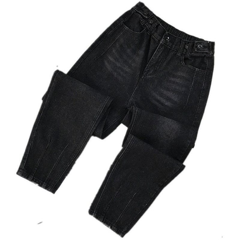 Jeans boyfriend da donna taglie forti, lunghezza alla caviglia, capri skinny, neri in denim.