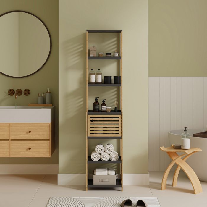 Étagère de salle de bains Kydesby 170 x 39 x 30 cm bambou naturel / gris