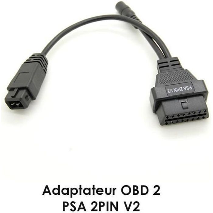 Adaptador OBD2 - PSA - 2 pines - Compatible con Peugeot/Citroën - Requiere cable de alimentación adicional
