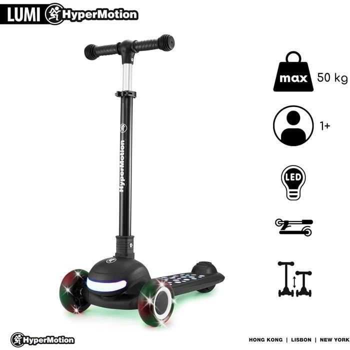 3-i-1 3-hjuls barnesparkesykkel - HyperMotion - LUMI - Justerbart sete - Sammenleggbart - LED-lys - Svart