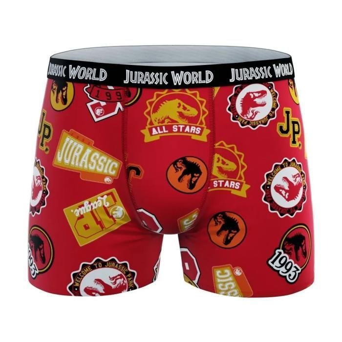 Pacote com 4 cuecas boxer infantis 100% algodão com estampa de Jurassic Park.