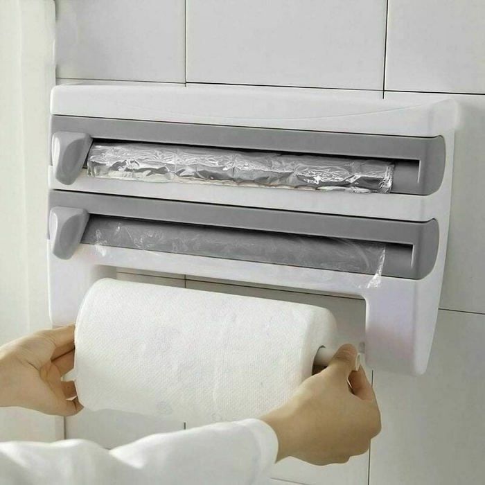Dispensador de papel de aluminio y film transparente, cuchillas afiladas, soporte de almacenamiento, 15,35 x 3,94 x 9,45 pulgadas
