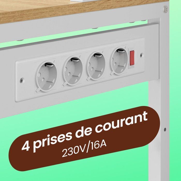 Kitchen trolley - VASAGLE - Kitchen shelf with power strip - 40 x 80 x 180.4 cm, Gold Oak and Cloud White