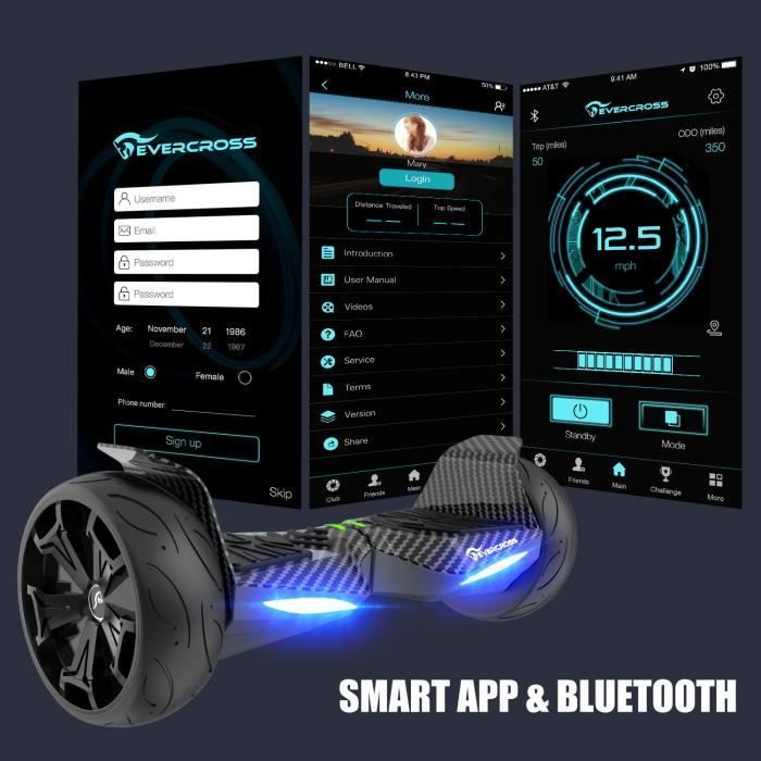 EVERCROSS Hoverboard  Gyropode 8.5 pouces Tout Terrain Noir autoéquilibre self-balancing Lumière LED Bluetooth avec APP pour Enfant