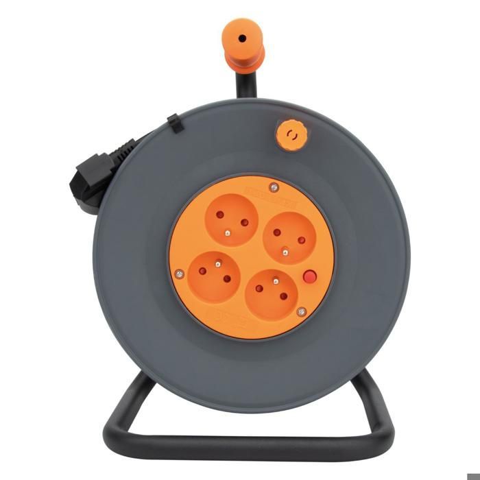 Carrete de cable de 4 tomas H05VV-F 3G1mm² 25m + disyuntor - Negro - Zenitech