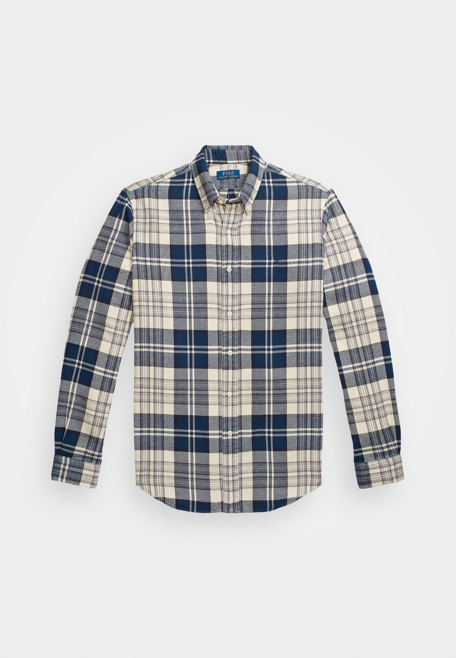Polo Ralph Lauren CUSTOM FIT GERUITE GEBORSTELDE FLANEL OVERHEMD - Overhemd - gebroken wit/marineblauw