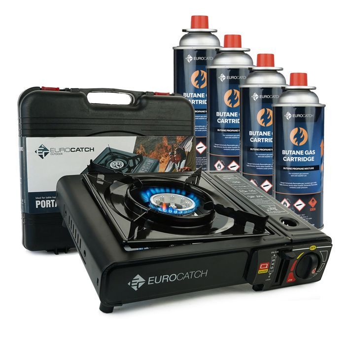 Hornilla de gas Eurocatch - incluye 4 cartuchos de gas - Hornilla de camping