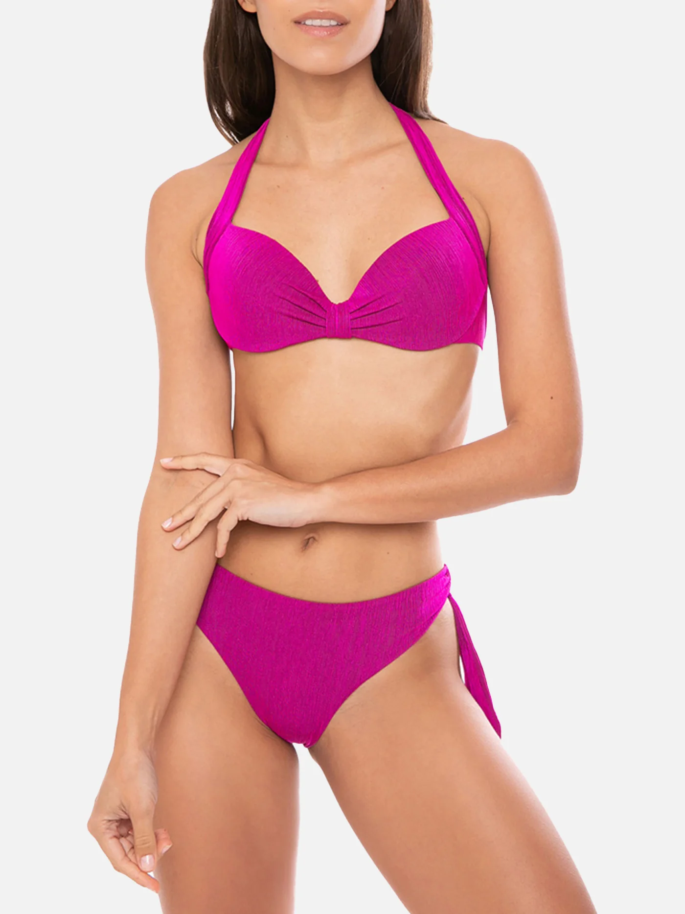 Bikini brassière plissé fuchsia