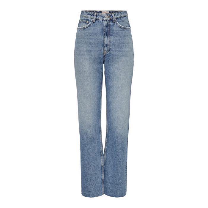 ONLY Riley Life damesjeans met hoge taille en rechte pijpen in blauw katoenen denim.