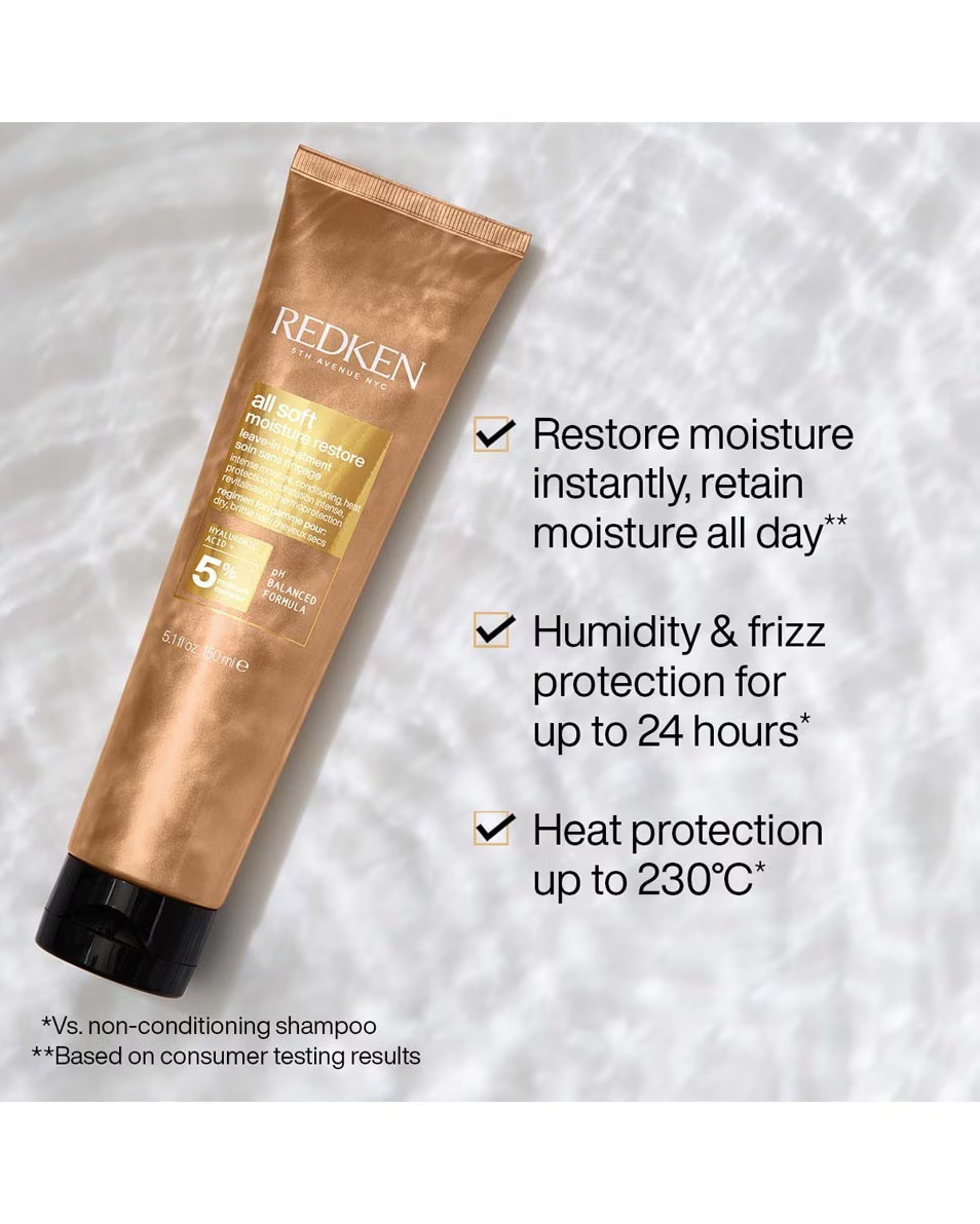 REDKEN All Soft Moisture Restore Θεραπεία χωρίς ξέβγαλμα - Μαλακώνει τα ξηρά μαλλιά