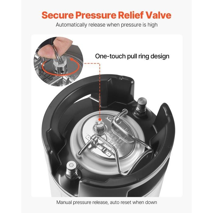 Fût Bière Pression 19 L-VEVOR-Soda Keg à Verrouillage à Bille-Fût sous Pression en Inox SUS304-pour Brassage à Froid