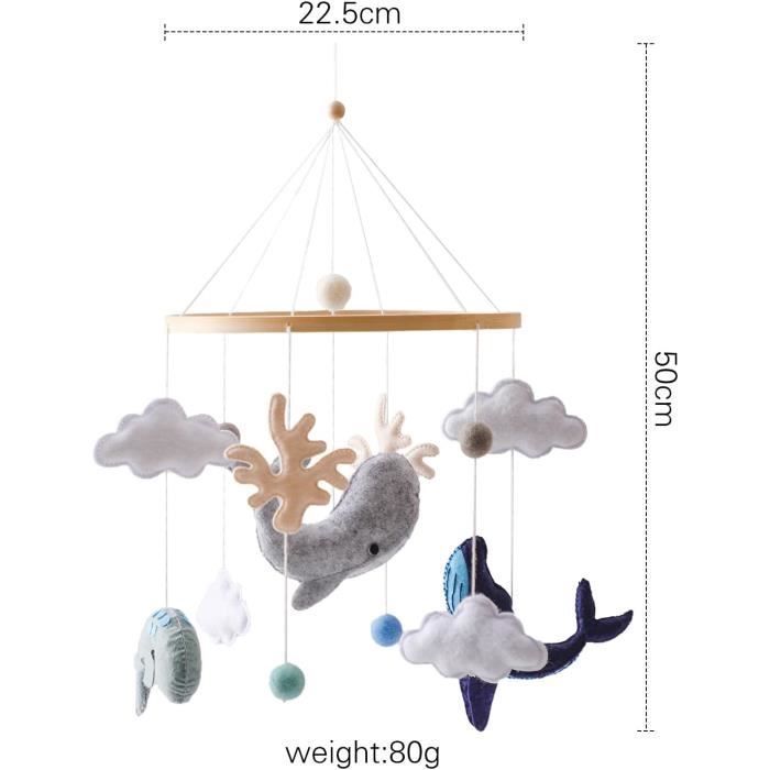 Móvil para bebé con animales marinos, bola de fieltro, habitación de bebé, animales, delfín, ballena, móvil de ganchillo de madera, nuevo animal de nube para bebé