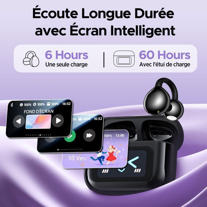Auricolari wireless DJOIN con clip, Bluetooth 5.4, auricolari aperti con touchscreen multifunzionale, impermeabili IPX7, 4GHz, stereo HiFi, 60 ore di riproduzione.