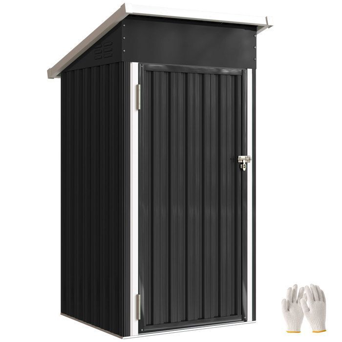 Caseta de jardín Outsunny - techo inclinado - puerta con cerradura y rejillas de ventilación - acero galvanizado - 107,5 x 91 x 185 cm - gris oscuro