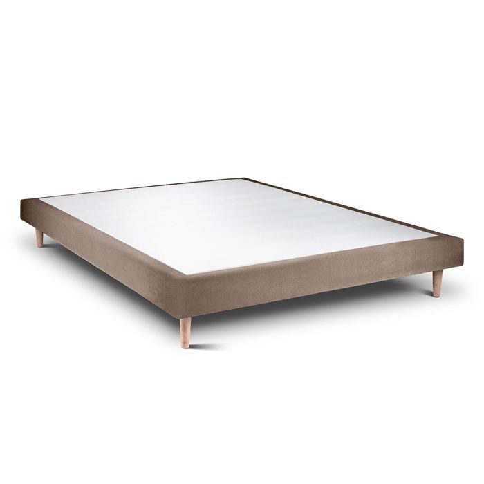 Sommier Tapissier Velours Taupe 160x200 H29cm Sommeil de plomb - Sommier en bois massif avec Pieds bois cones 15 cm