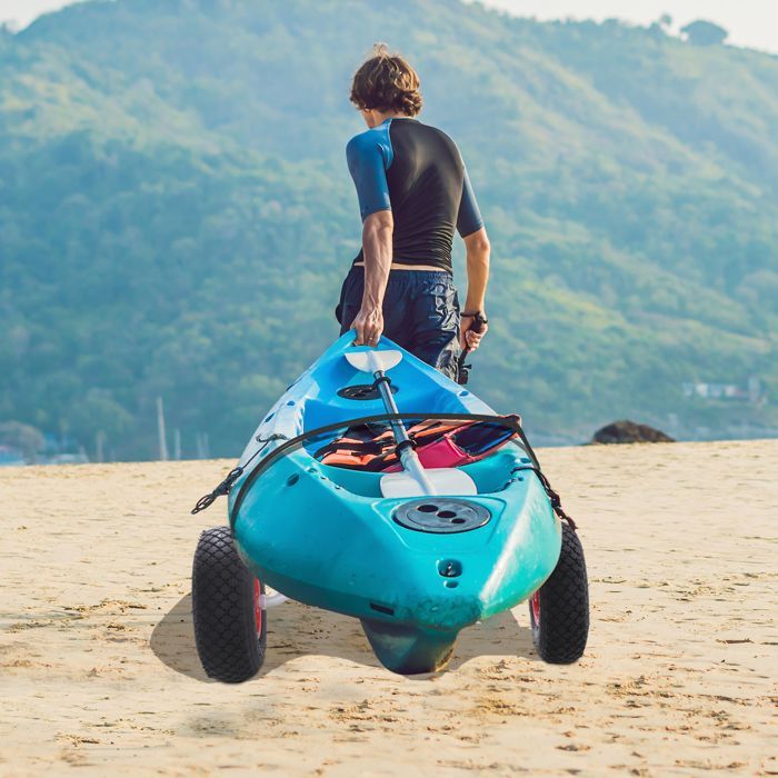 Kayak con carrito tipo sit-on-top Outsunny de aluminio, 60x30x37cm, rojo.