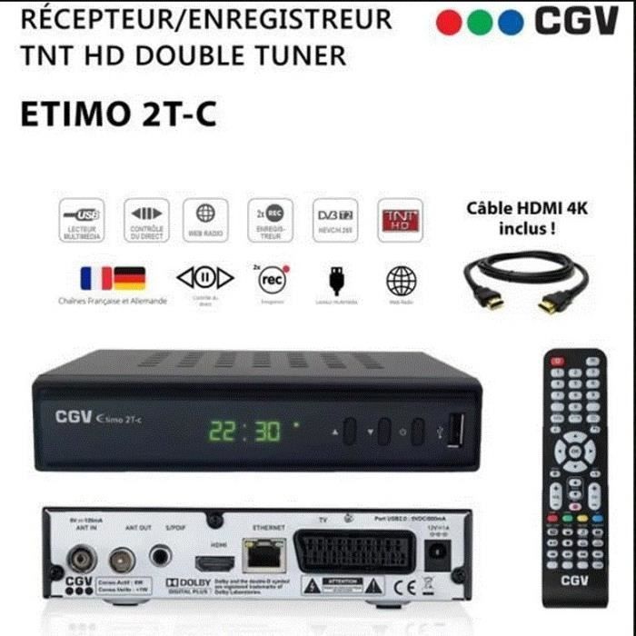 Decoder HD DTT - CGV - Etimo 2T-c - Doppio sintonizzatore - Registrazione simultanea - Compatibile con MPEG-4