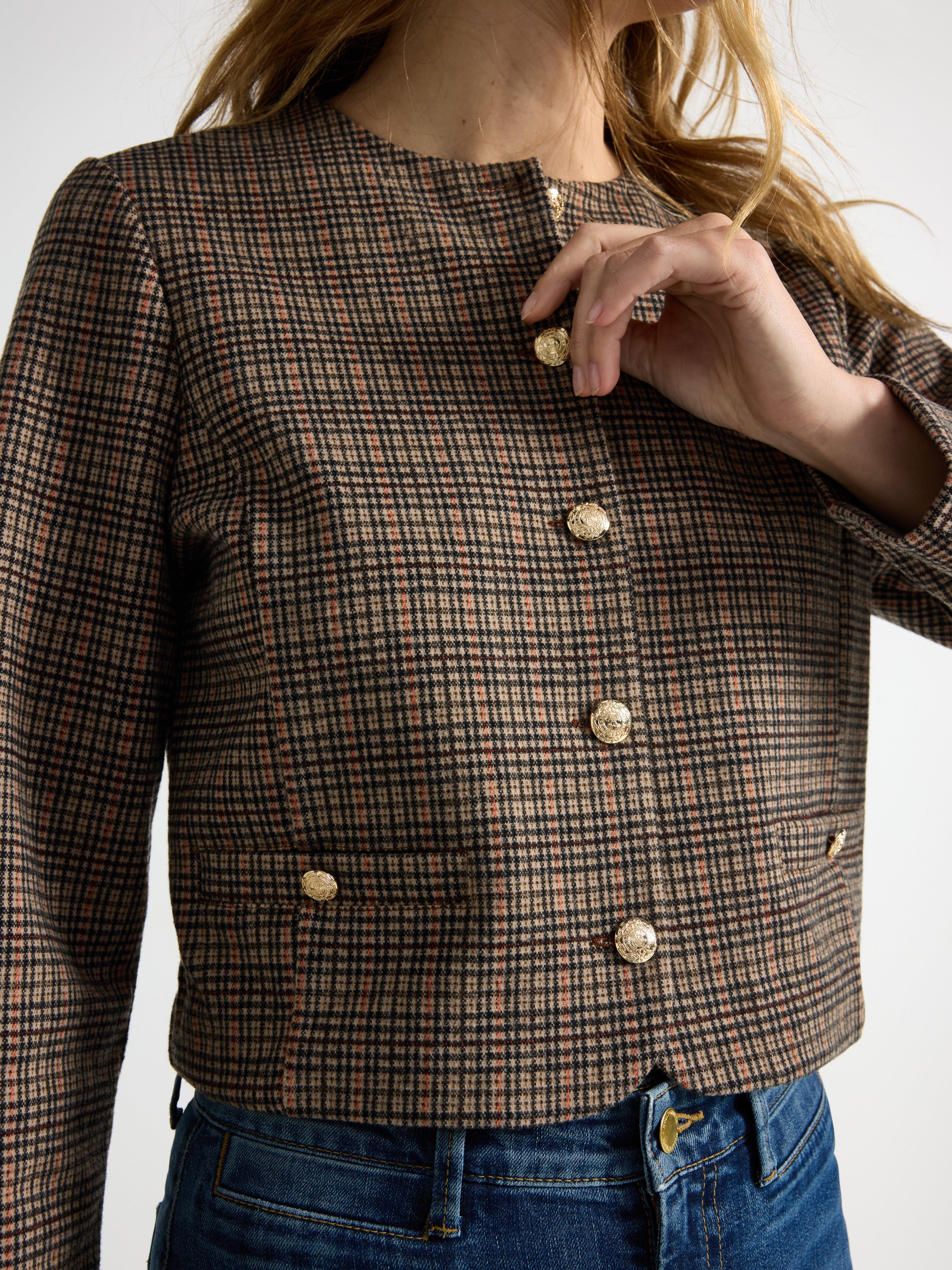 Chaqueta a cuadros beige