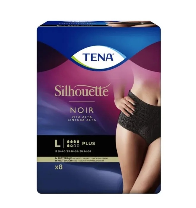 TENA Tena Silhouette Noir L Cintura alta 8 piezas de bragas absorbentes, negras