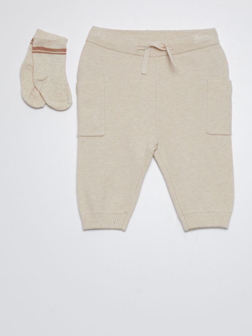 Joggingbroek met opgestikte zakken + sokken - BEIGE