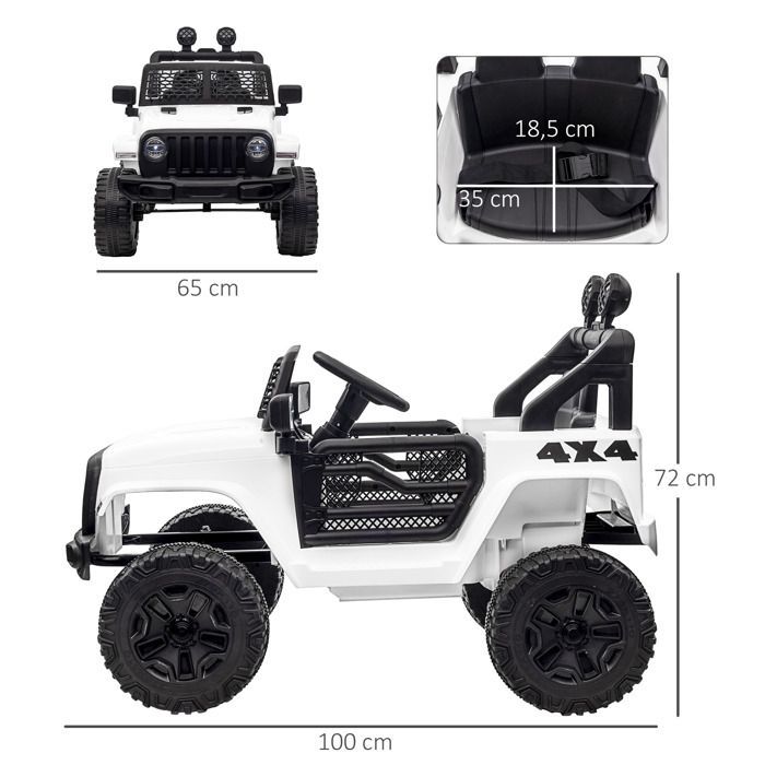 Elektrische kinderauto - HOMCOM - Achterwielaandrijving 12V 5 km/u Afstandsbediening Geluidseffecten LED - PP - 100x65x72cm - Wit