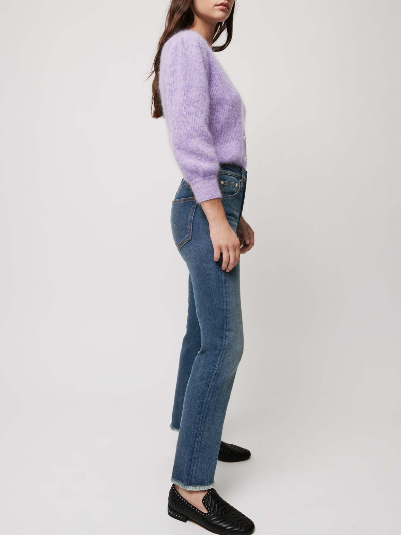 Nauwe jeans met gerafelde zoom - Blauw