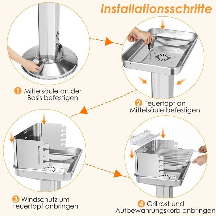 Barbecue charbon colonne de bois,Barbecue pour camping,avec grille de cuisson réglable en hauteur